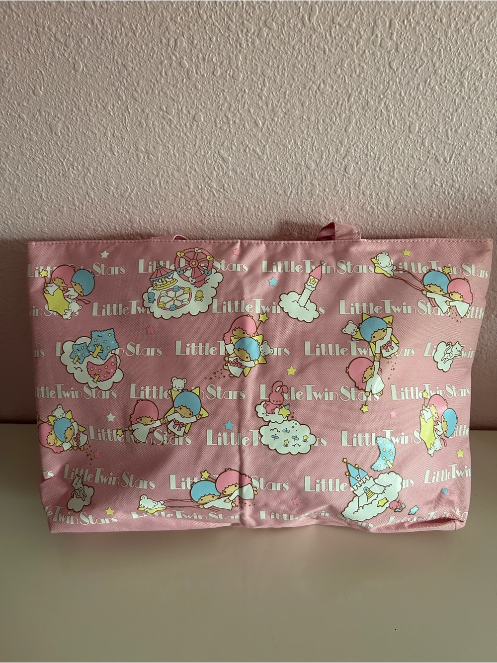 Sanrio Little Twin Stars Pink Tote Bag with Pastel Character Print